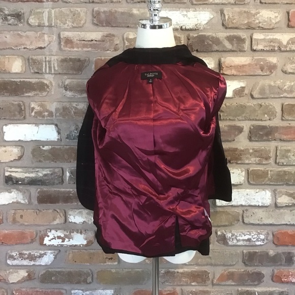 TALBOTS Women’s Wool Blend Black Gray Wine Plaid 2 Button Blazer 10 - Picture 6 of 7